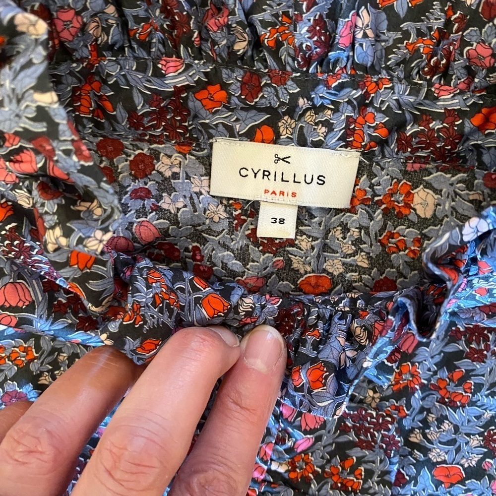 CYRILLUS PARIS Floral Ruffle Mock Neck Blouse Liberty Print Top US 8 FR 38 - Picture 5 of 14